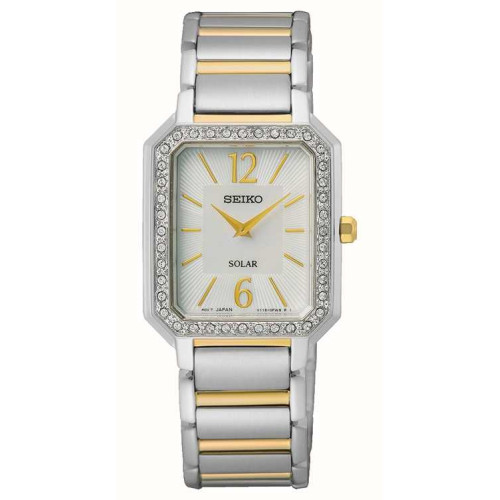 Reloj Seiko sup466p1 solar rectangular bicolor mujer