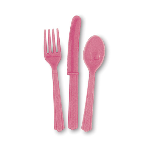 Set de cubiertos de pl&aacute;stico color rosa - L&iacute;nea Colores B&aacute;sicos