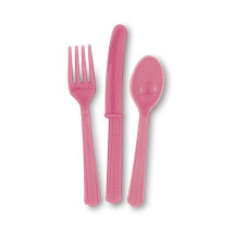 Set de cubiertos de plástico color rosa - Línea Colores Bási...