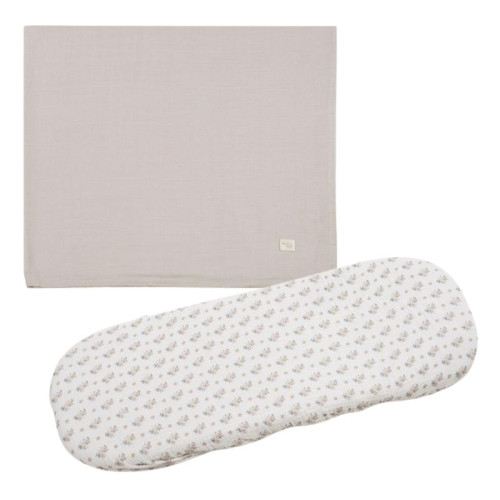 Set de S&aacute;bana bajera ajustable para capazo + muselina Botton Flores