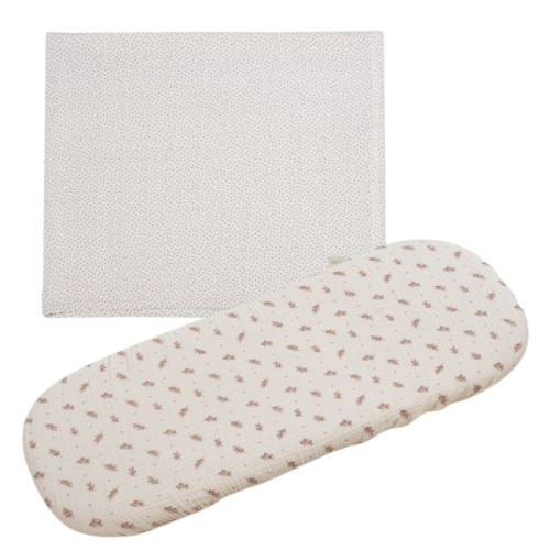 Set de S&aacute;bana bajera ajustable para capazo + muselina Mimosa Rosa