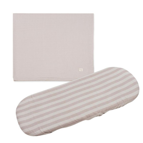 Set de S&aacute;bana bajera ajustable para capazo + muselina Sintra Beige