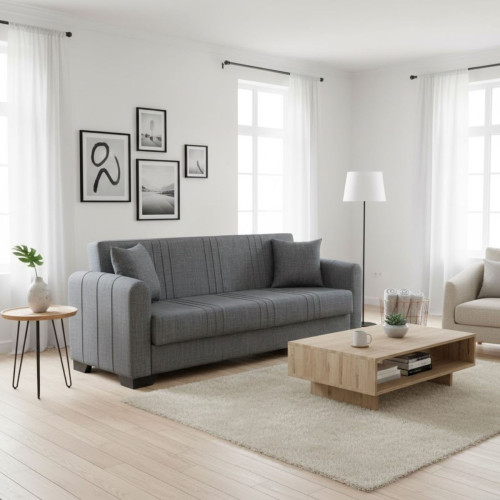Sof&aacute; cama Deva 3 plazas con almacenamiento gris 84x215x85 cm