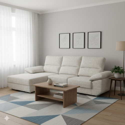 Sof&aacute; chaiselongue Danielle 3 plazas deslizante + cabezales reclinables 100x300x170 cm