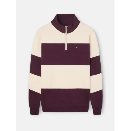 Sudadera media cremallera raya ancha burdeos
