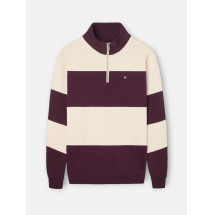 Sudadera media cremallera raya ancha burdeos