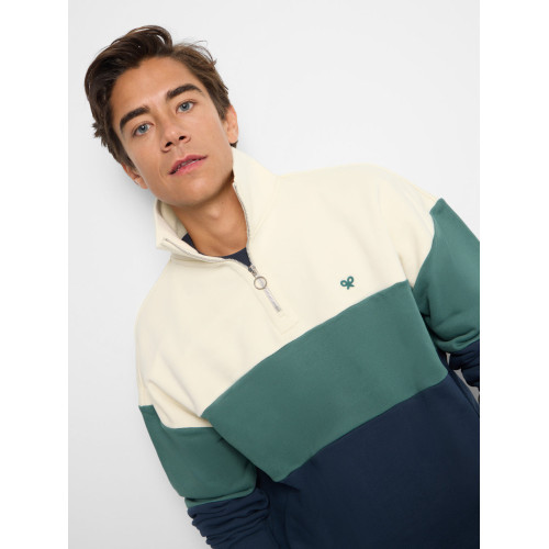 Sudadera relaxed fit media cremallera bloques azul verde