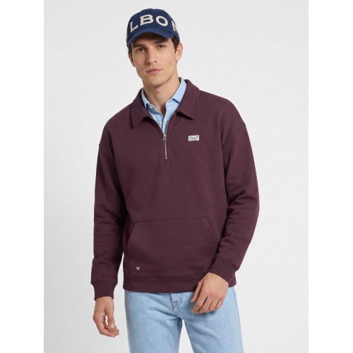 Sudadera relaxed fit media cremallera etiqueta burdeos