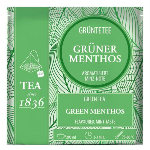 T&eacute; Verde con sabor a Menta, Caja de 50 P&iacute;ramides en Bolsas