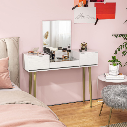 Tocador Gloria Homcom 1 espejo + 3 cajones blanco/dorado 130,5x105,5x30 cm
