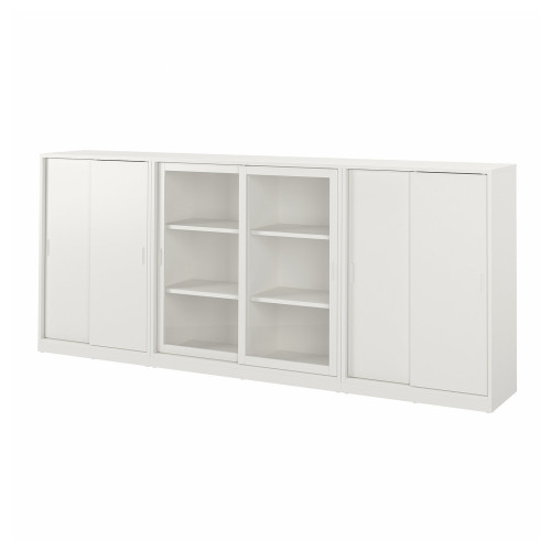 TONSTAD Combi almacenaje puertas correderas - hueso/vidrio incoloro 282x37x116 cm