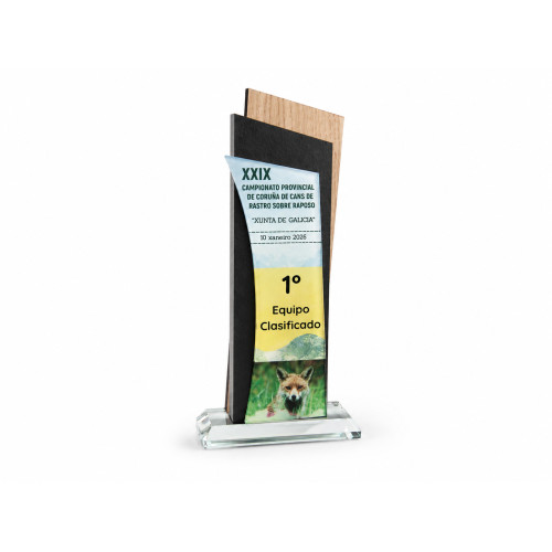 TROFEO PIZARRA, MADERA Y CRISTAL