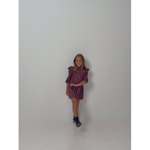 Vestido girl volantes estampado burdeos
