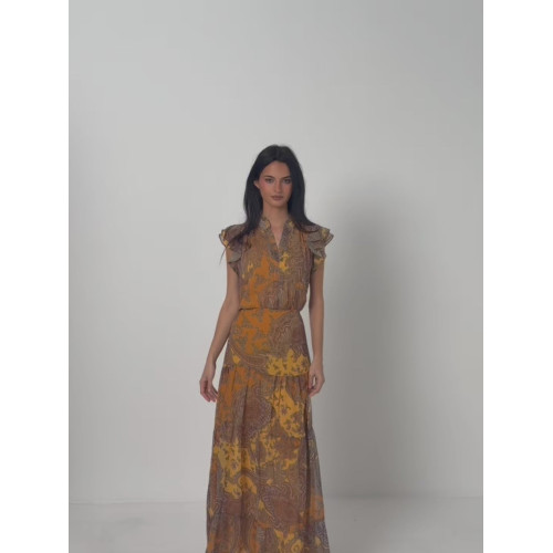 Vestido midi vuelo estampado naranjas