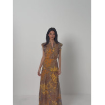 Vestido midi vuelo estampado naranjas