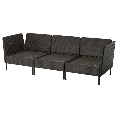 VITTSK&Auml;R Sof&aacute; modular 3 plazas - reposabrazos exterior/rat&aacute;n de pl&aacute;stico gris oscuro