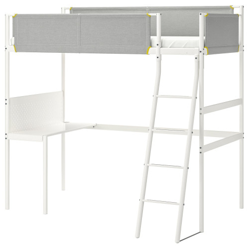 VITVAL Estructura cama alta con escritorio - blanco/gris claro 90x200 cm
