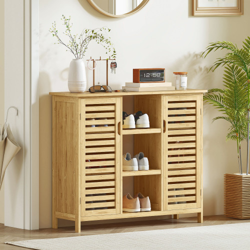 Zapatero Man&iacute; Homcom 2 puertas con 3 estantes natural 86x100x33 cm